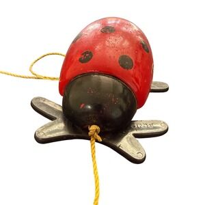 Vintage BRIO Ladybug Wooden Pull Toy Made in Sweden Scandinavian Classic